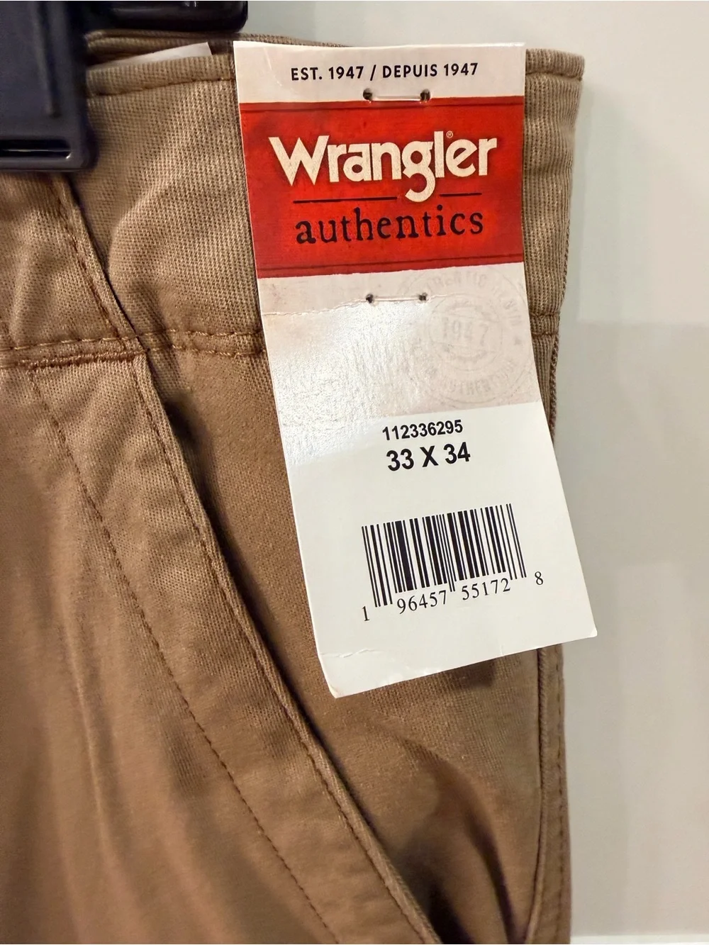 Wrangler Authentics Men’s Khaki Stretch Cargo Pants 33x34 NWT